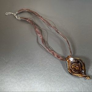 Brown Natural Earth Tone Glass Pendant Necklace